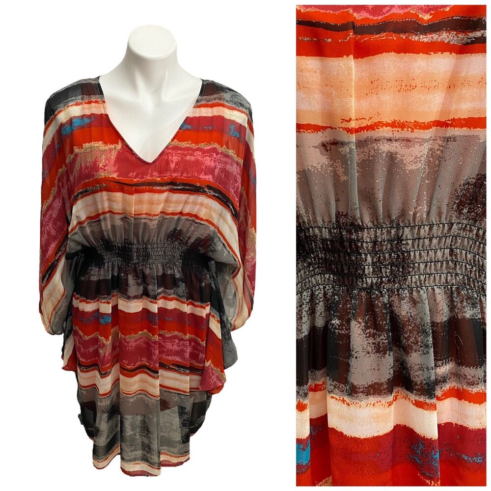 RB Collection NY Dress Womens Size 10 Orange Boho Festival Chiffon Summer Resort